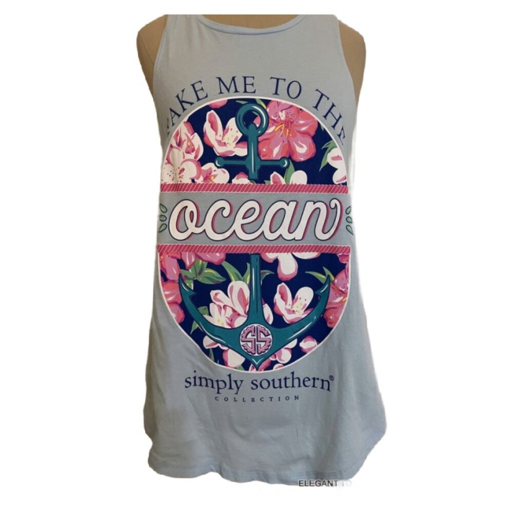Simply Southern Take Me To Ocean Tank Top XS S Beachy Women's Y2K Casual Cotton
